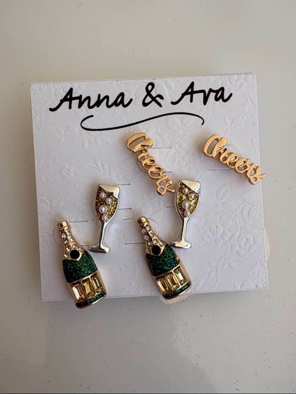 Anna & Ava Celebratory Champagne Cheers Earring Studs NWT
